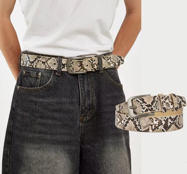 Casual Western-style snake print belt for men, a versatile decorative belt for jeans
