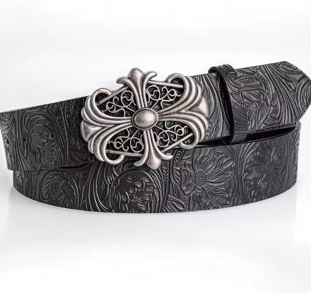 Retro belt for men, Bohemian style hollow buckle