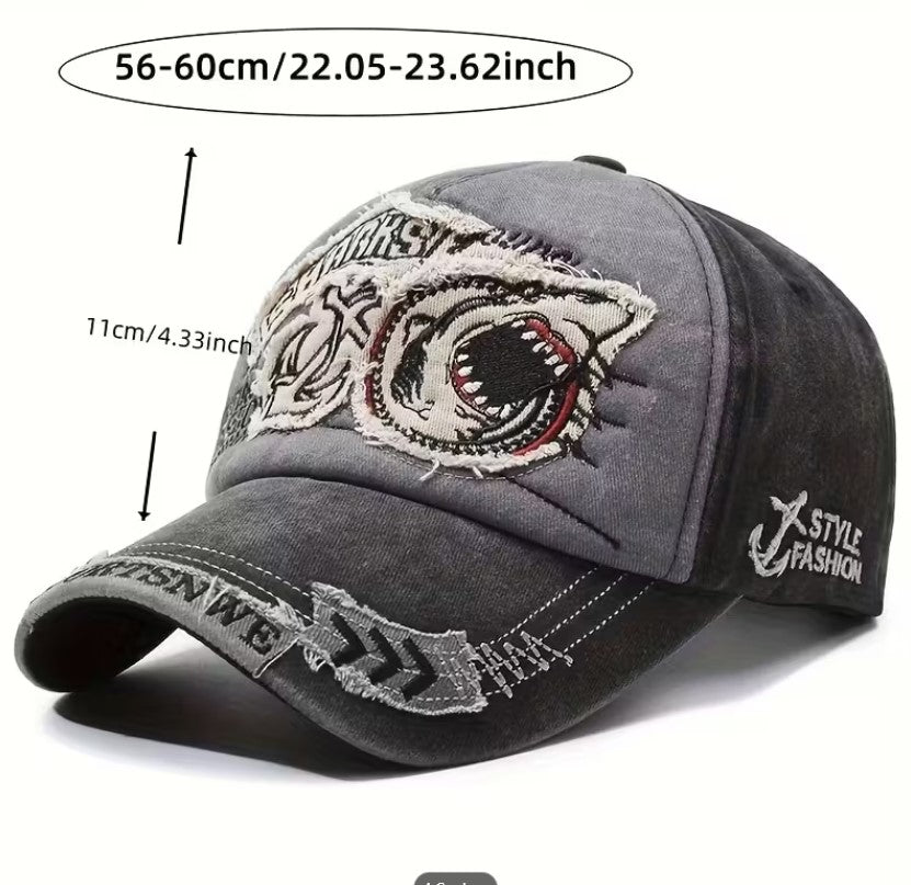 Vintage Washed Shark Embroidered Baseball Cap