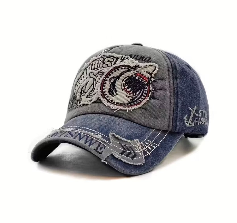 Vintage Washed Shark Embroidered Baseball Cap